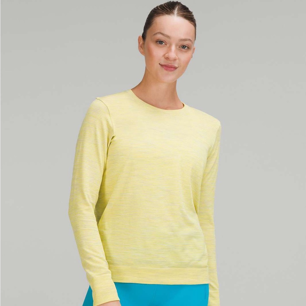 Lululemon Relaxed Swifty, size 10, Yellow Striped Long Sleeve Top!